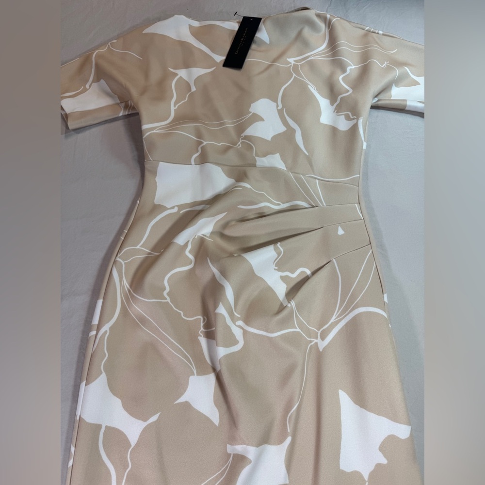 NWT Donna Karan New York Water Color Print Midi Sheath Dress Floral Beige 2 - Picture 2 of 10